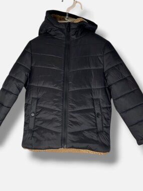 Michael Kors Unisex Kids Black Hooded Full-Zip Puffer Jacket Size 5-6